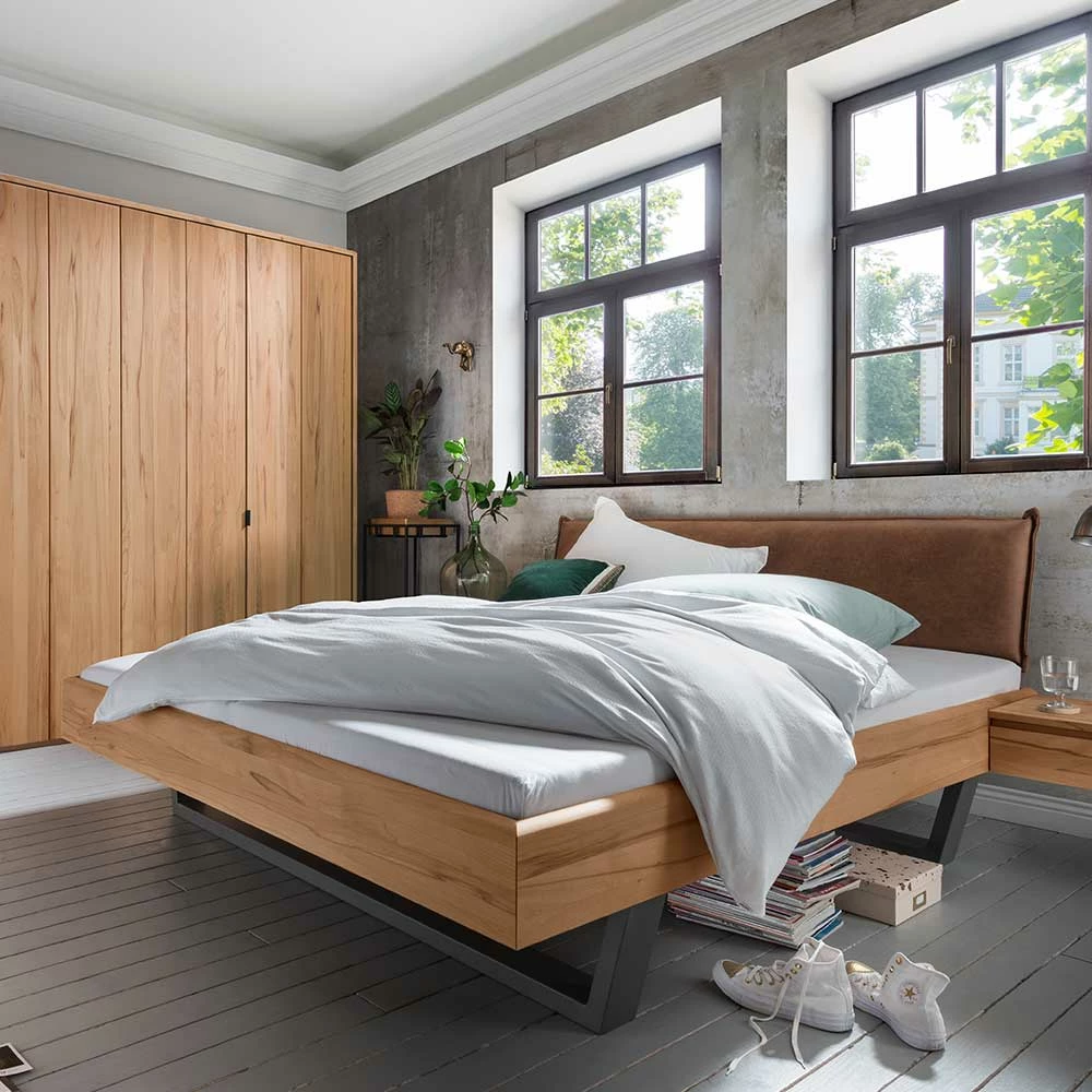 Kernbuche Bett mit Metall Kufen - Eudrinia I Kernbuche Bett Mit Metall Kufen - Eudrinia I -Valganios Sales kernbuche bett mit metall kufen polsterkopfteil in braun eudrinia i 01