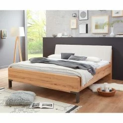Kernbuche Designbett Mit Kunstleder Kopfteil - Krofun -Valganios Sales kernbuche designbett mit kunstleder kopfteil in beige metallfuessen in grau krofun 01