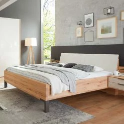 Kernbuche Designbett Mit Kunstleder Kopfteil - Krofun -Valganios Sales kernbuche designbett mit kunstleder kopfteil in beige metallfuessen in grau krofun 04