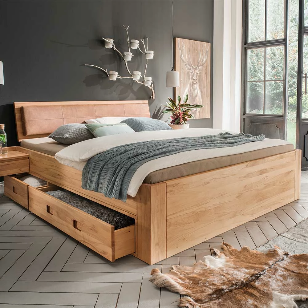 Kernbuche Doppelbett mit 2 Schubladen - Rudacia III Kernbuche Doppelbett Mit 2 Schubladen - Rudacia III -Valganios Sales kernbuche doppelbett mit 2 schubladen polster kopfteil rudacia iii 02