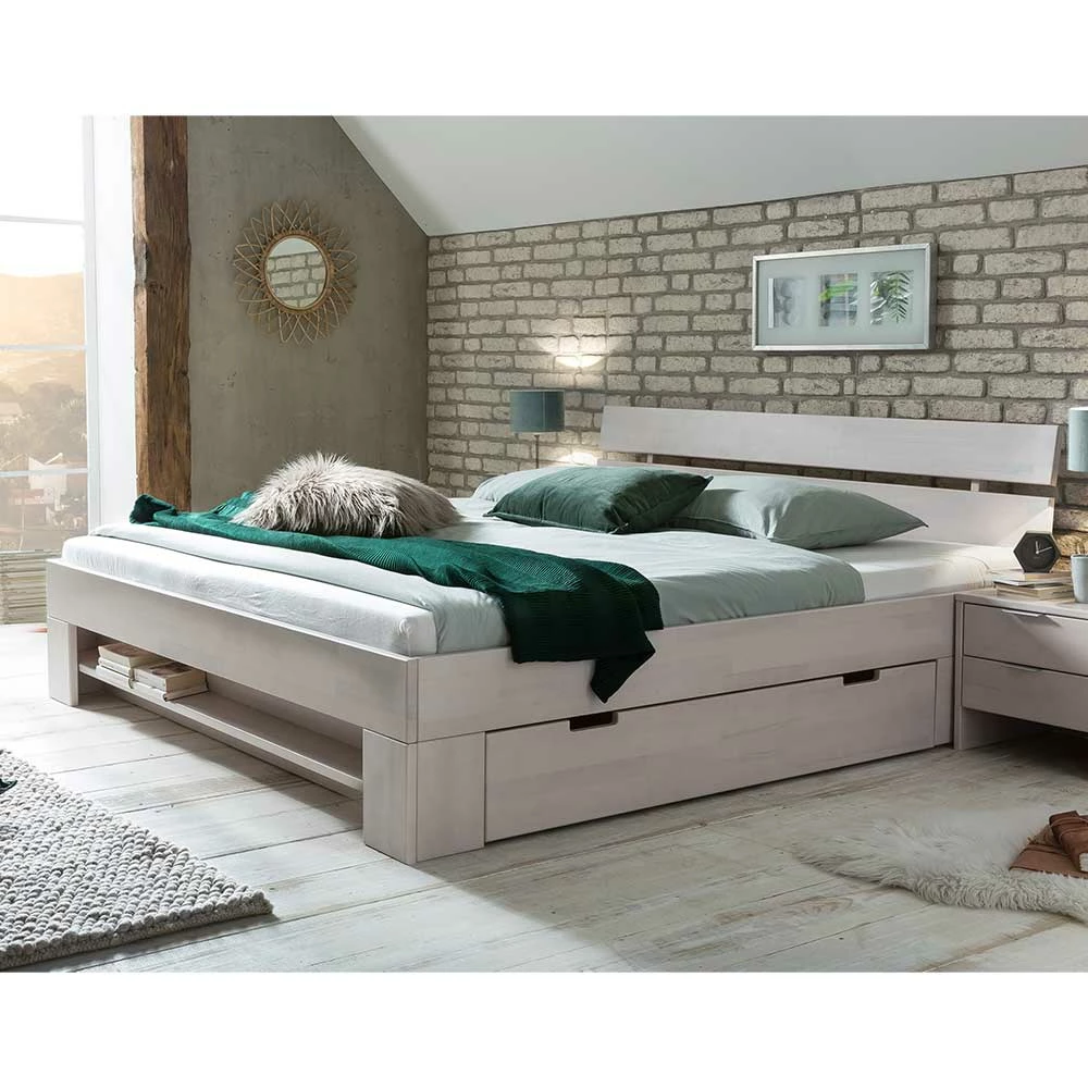 Kernbuche Scandi Doppelbett in Weiß - Paryra Kernbuche Scandi Doppelbett In Weiß - Paryra -Valganios Sales kernbuche scandi doppelbett in weiss lackiert optional mit bettkasten paryra 02