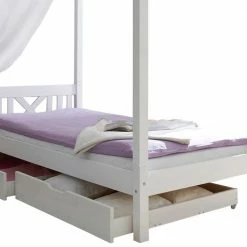 Kiefernholz Himmelbett In Weiß - Fomar -Valganios Sales kiefernholz himmelbett in weiss in 90x200 optional mit bettkasten fomar 04