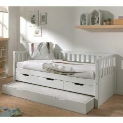 Kojenbett Mit Drei Schubladen & Ausziehbett - Probian -Valganios Sales kojenbett mit drei schubladen ausziehbett in weiss aus massivholz kiefer probian 03