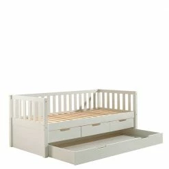 Kojenbett Mit Drei Schubladen & Ausziehbett - Probian -Valganios Sales kojenbett mit drei schubladen ausziehbett in weiss aus massivholz kiefer probian 04