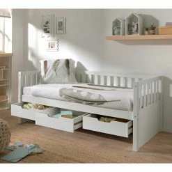 Kojenbett Mit Stauraum In Weiß Kiefernholz - Hodossa -Valganios Sales kojenbett mit stauraum in weiss kiefernholz im skandi design hodossa 02