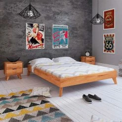 Kopfteilloses Bettgestell & Nachttische - Junola (dreiteilig) -Valganios Sales kopfteilloses bettgestell nachttische aus kernbuche junola 01