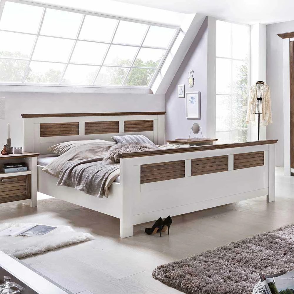 Landhausbett Dubanos in Weiß Braun Landhausbett Dubanos In Weiß Braun -Valganios Sales landhausbett weiss braun kiefer dubanos 01