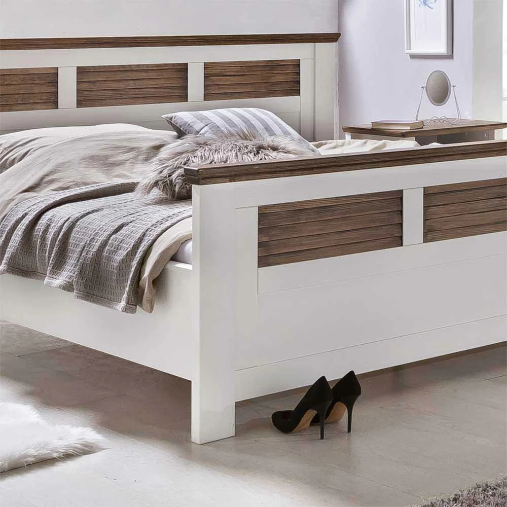 Landhausbett Dubanos in Weiß Braun Landhausbett Dubanos In Weiß Braun -Valganios Sales landhausbett weiss braun kiefer dubanos 02