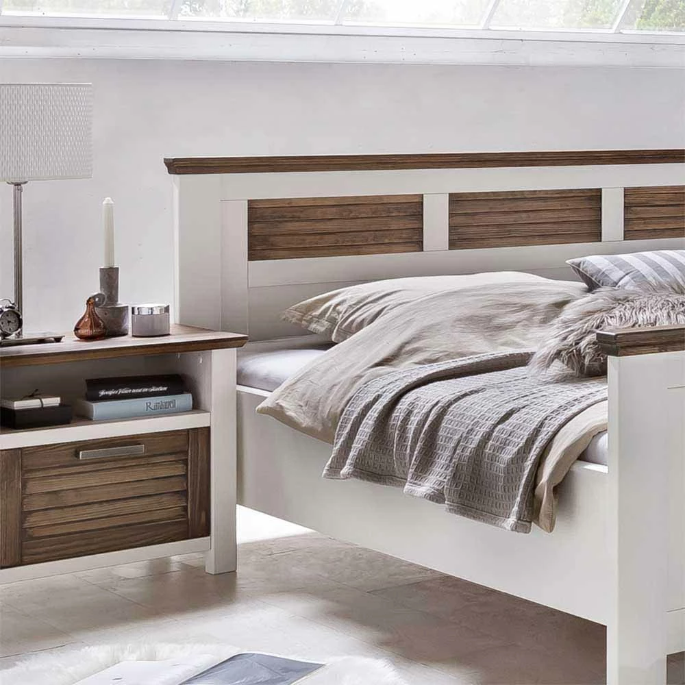 Landhausbett Dubanos in Weiß Braun Landhausbett Dubanos In Weiß Braun -Valganios Sales landhausbett weiss braun kiefer dubanos 03