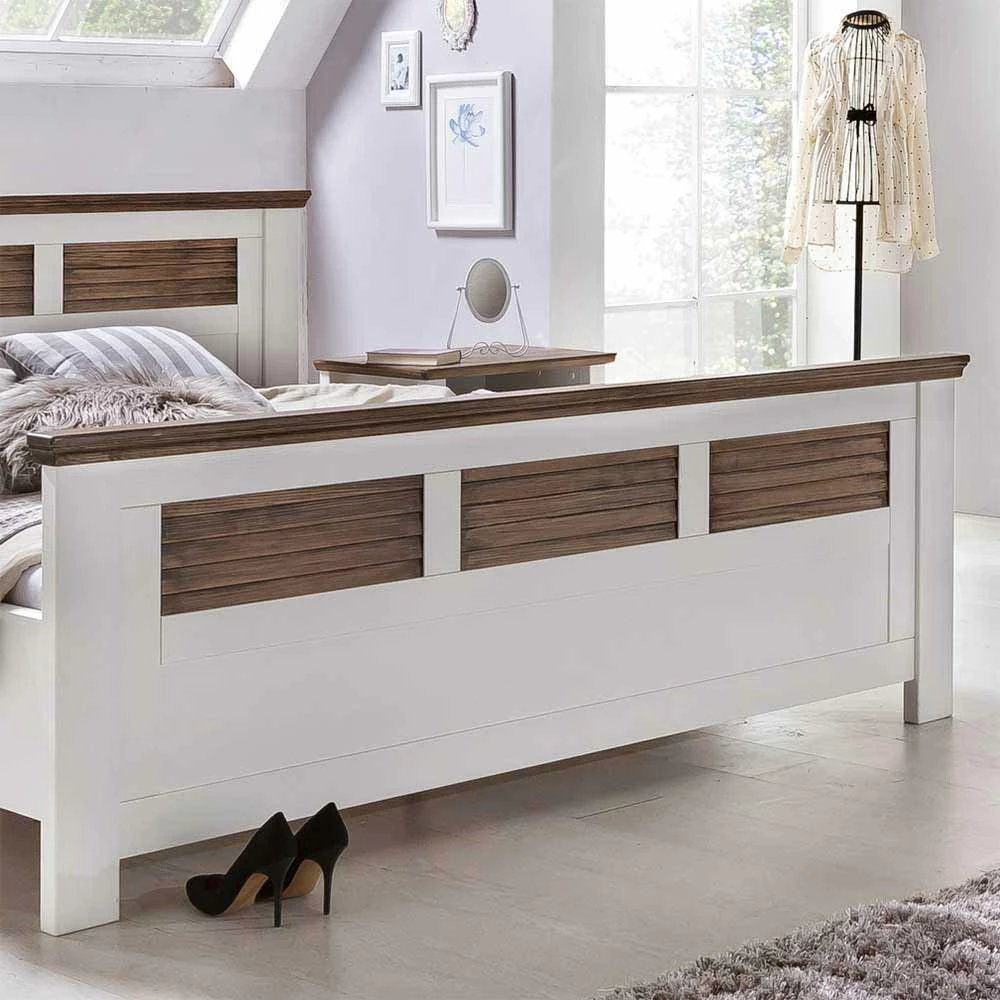 Landhausbett Dubanos in Weiß Braun Landhausbett Dubanos In Weiß Braun -Valganios Sales landhausbett weiss braun kiefer dubanos 04