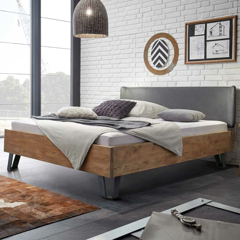 Loft Design Bett Earl mit Wildeiche massiv Loft Design Bett Earl Mit Wildeiche Massiv -Valganios Sales loft design bett wildeiche massiv kopfteil mit kunstleder grau metallfuesse earl 01