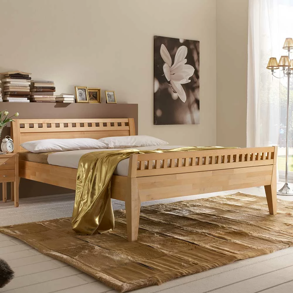 Massives Holzbett mit Kopfteil & Fußteil - Jilmena I Massives Holzbett Mit Kopfteil & Fußteil - Jilmena I -Valganios Sales massives holzbett mit kopfteil fussteil aus geoelter buche jilmena i 01