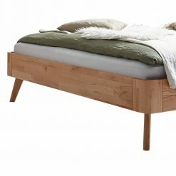 Mid Century Holzbett Lakohoma Aus Kernbuche Natur -Valganios Sales mid century holzbett kernbuche natur kopfteil mit kissen in grau lakohoma 02