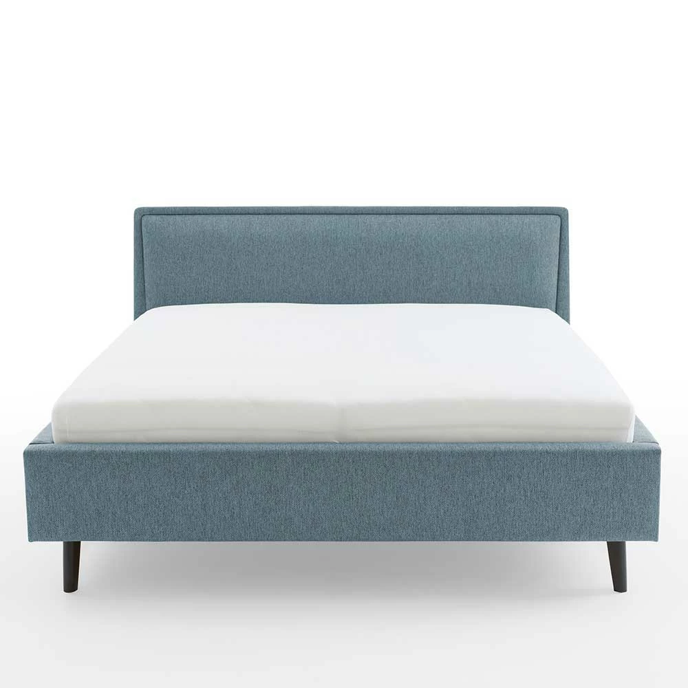 Modernes Polsterbett in Blaugrau Stoff - Sunhide Modernes Polsterbett In Blaugrau Stoff - Sunhide -Valganios Sales modernes polsterbett in blaugrau stoff mit holzbeinen in schwarz sunhide 05