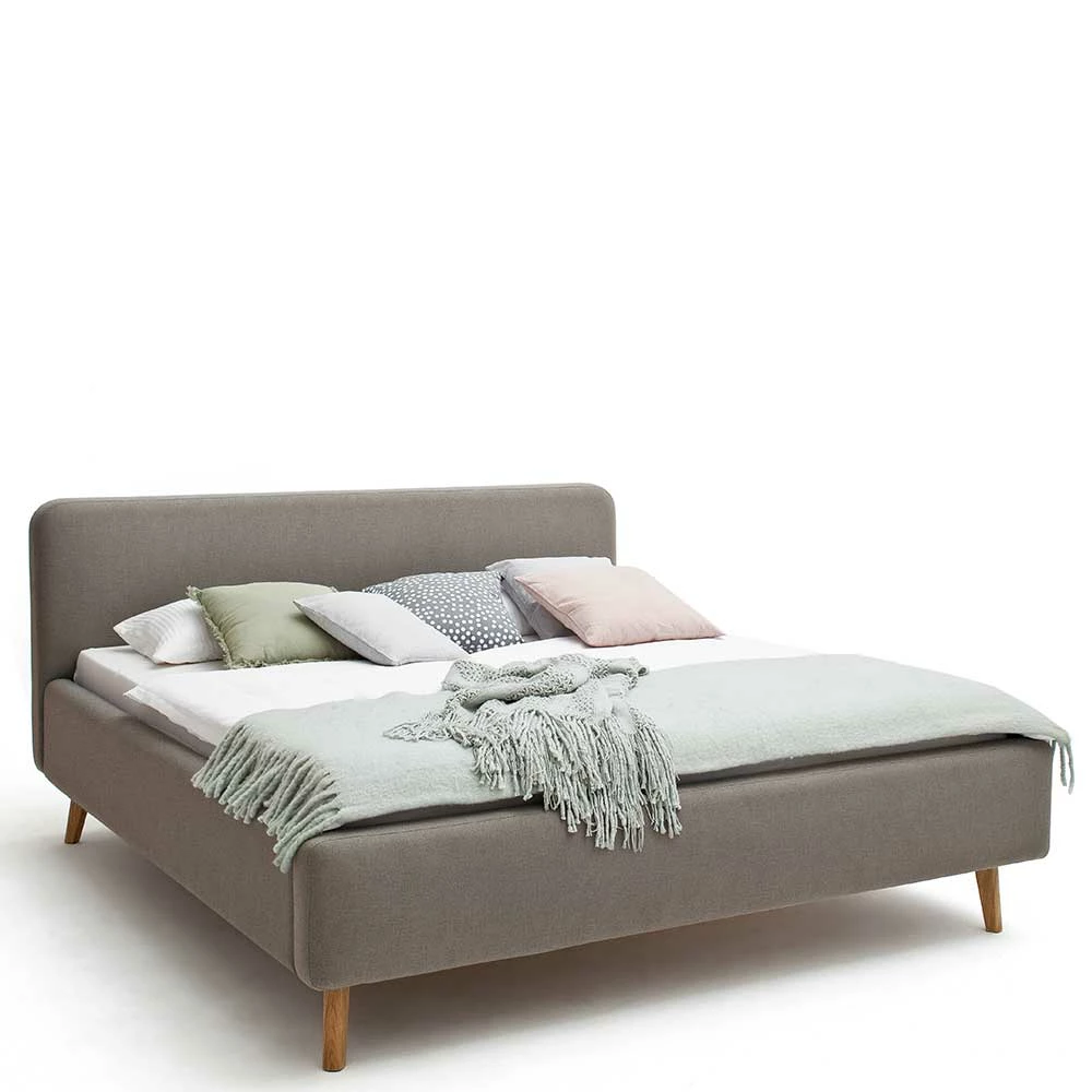 Modernes Stoff Doppelbett in Taupe - Vivien Modernes Stoff Doppelbett In Taupe - Vivien -Valganios Sales modernes stoff doppelbett in taupe mit holzbeinen in eiche vivien 02