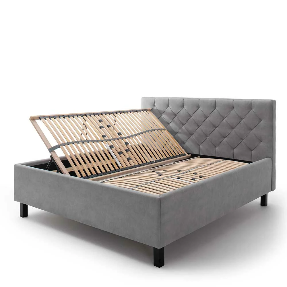 Modernes Stoffbett mit Bettkasten in Hellgrau - Villaro Modernes Stoffbett Mit Bettkasten In Hellgrau - Villaro -Valganios Sales modernes stoffbett mit bettkasten in hellgrau mit schwarzen holzfuessen villaro 03