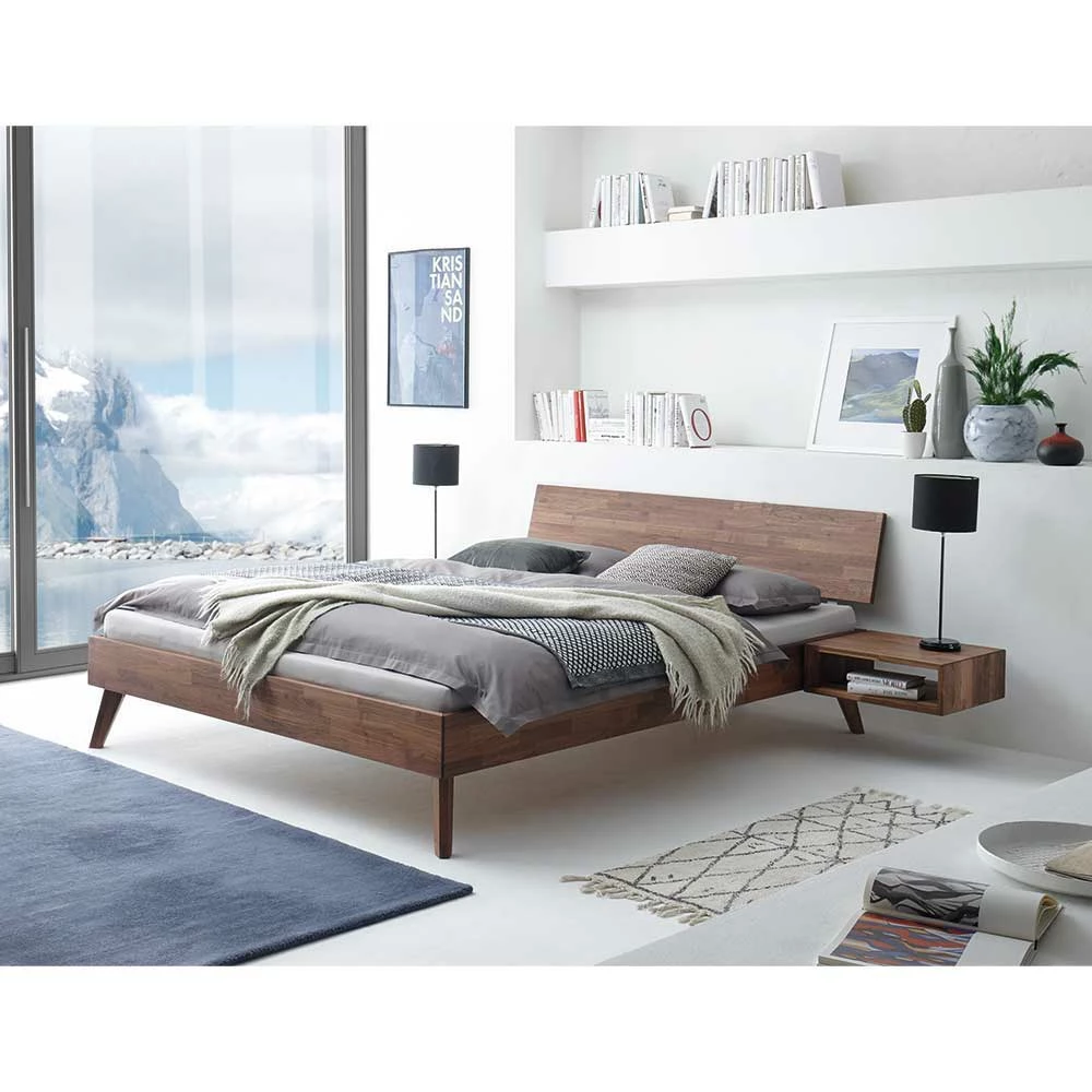 Nussbaum Massivholzbett & Nachttisch - Mariandra (zweiteilig) Nussbaum Massivholzbett & Nachttisch - Mariandra (zweiteilig) -Valganios Sales nussbaum massivholzbett nachttisch in 90x200 100x200 mariandra 01