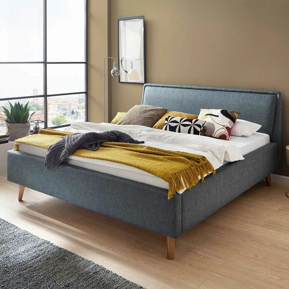 Polsterbett in Blaugrau & Eiche Natur - Grafics Polsterbett In Blaugrau & Eiche Natur - Grafics -Valganios Sales polsterbett in blaugrau eiche natur moderner scandi chic grafics 01