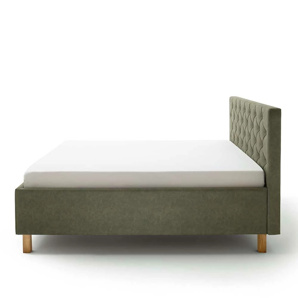 Polsterbett in Oliv Grün & Eiche - Miania Polsterbett In Oliv Grün & Eiche - Miania -Valganios Sales polsterbett in oliv gruen eiche mit bettkasten 160x200 180x200 miania 03