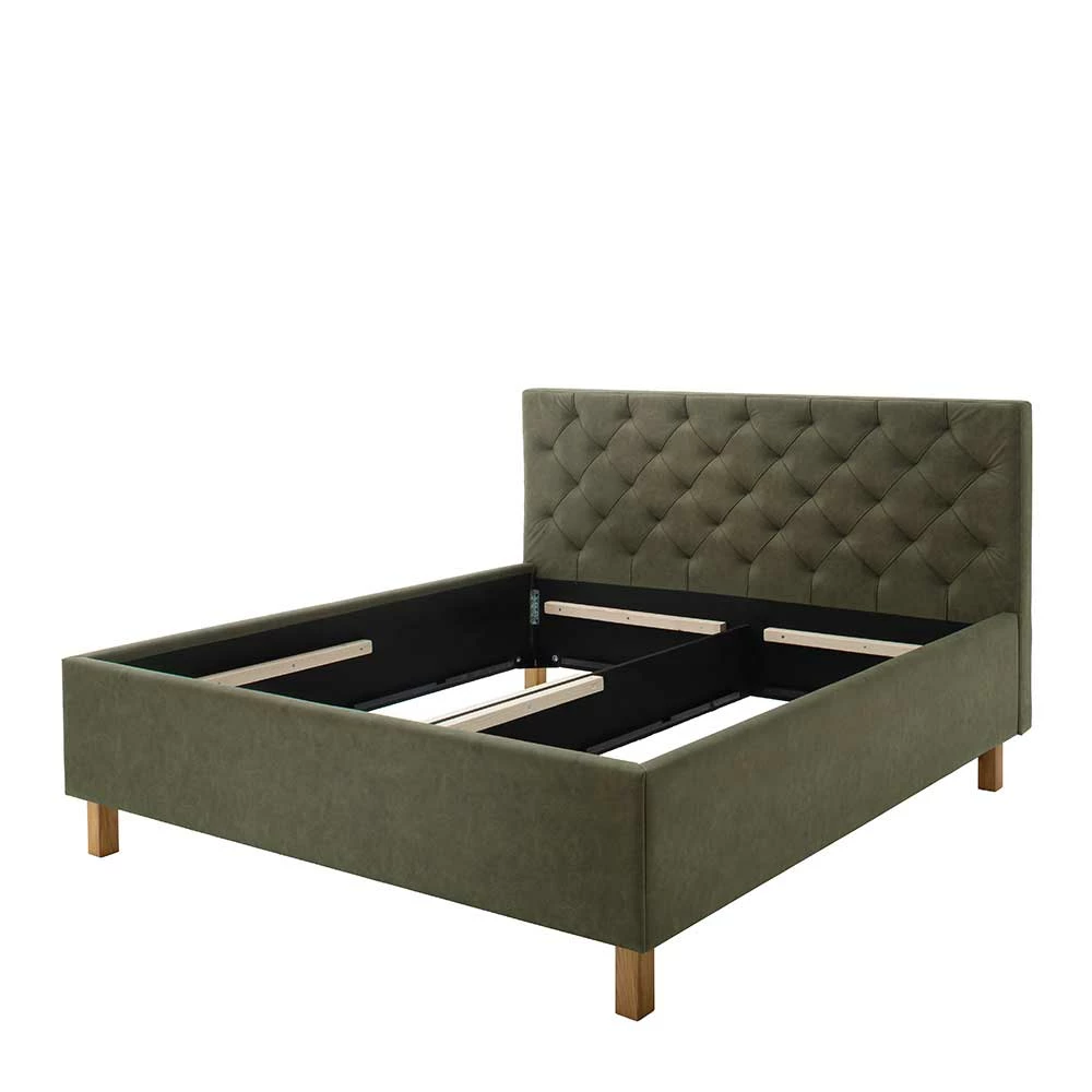 Polsterbett in Oliv Grün & Eiche - Miania Polsterbett In Oliv Grün & Eiche - Miania -Valganios Sales polsterbett in oliv gruen eiche mit bettkasten 160x200 180x200 miania f