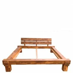 Rustikales Holz Bettgestell Aus Balken Akazie - Telik 3 Rustikales Holz Bettgestell Aus Balken Akazie - Telik -Valganios Sales rustikales holz bettgestell aus balken akazie mit antik finish telik 01