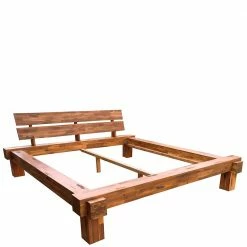 Rustikales Holz Bettgestell Aus Balken Akazie - Telik 4 Rustikales Holz Bettgestell Aus Balken Akazie - Telik -Valganios Sales rustikales holz bettgestell aus balken akazie mit antik finish telik 02