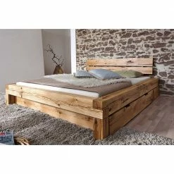 Rustikales Holzbett Mit Kopfteil Baumkante - Satton -Valganios Sales rustikales holzbett mit kopfteil baumkante balken aufbau satton 02