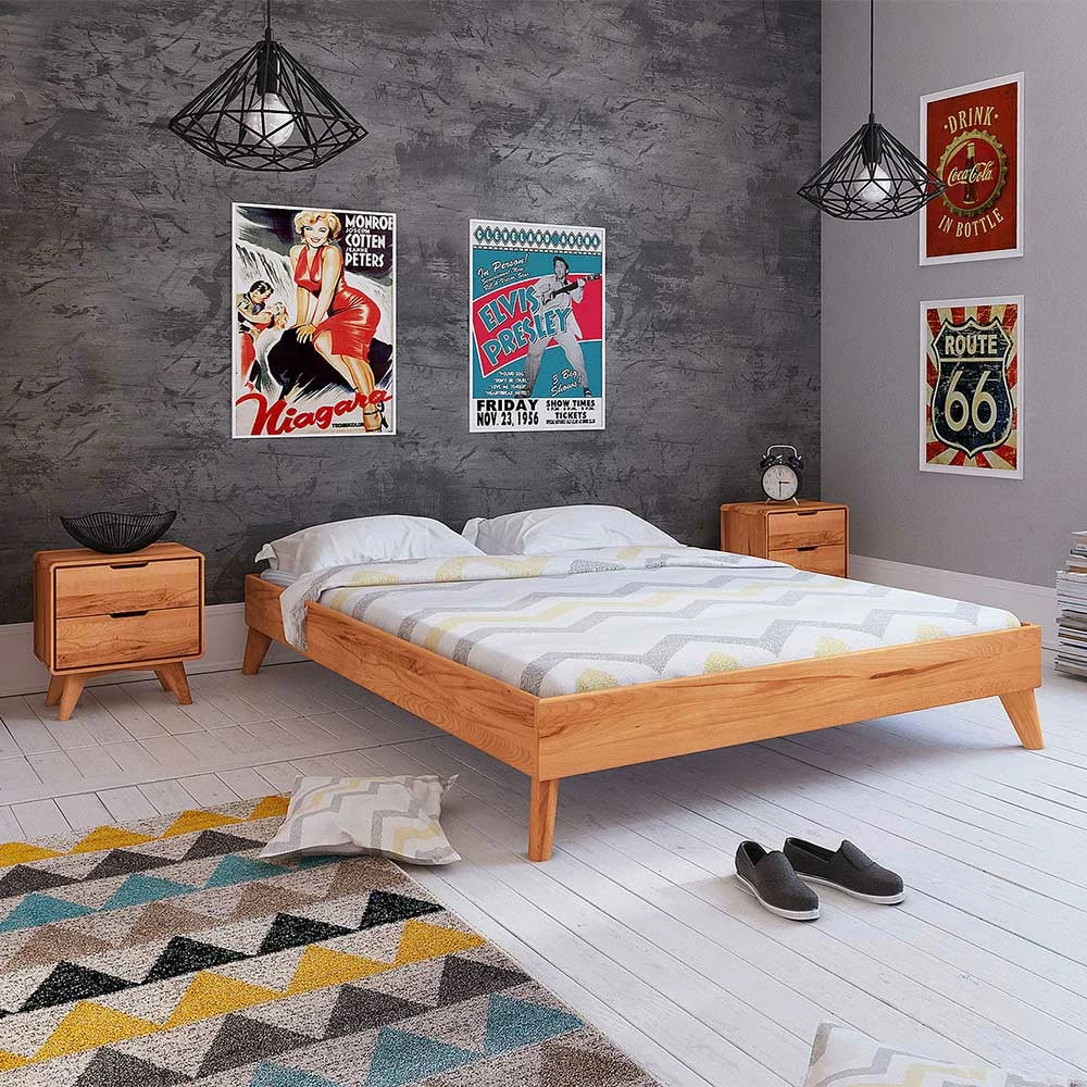 Set Doppelbett & Nachtkommoden - Junola I (dreiteilig) Set Doppelbett & Nachtkommoden - Junola I (dreiteilig) -Valganios Sales set doppelbett nachtkommoden aus kernbuche ueberlaenge 210cm junola i 01