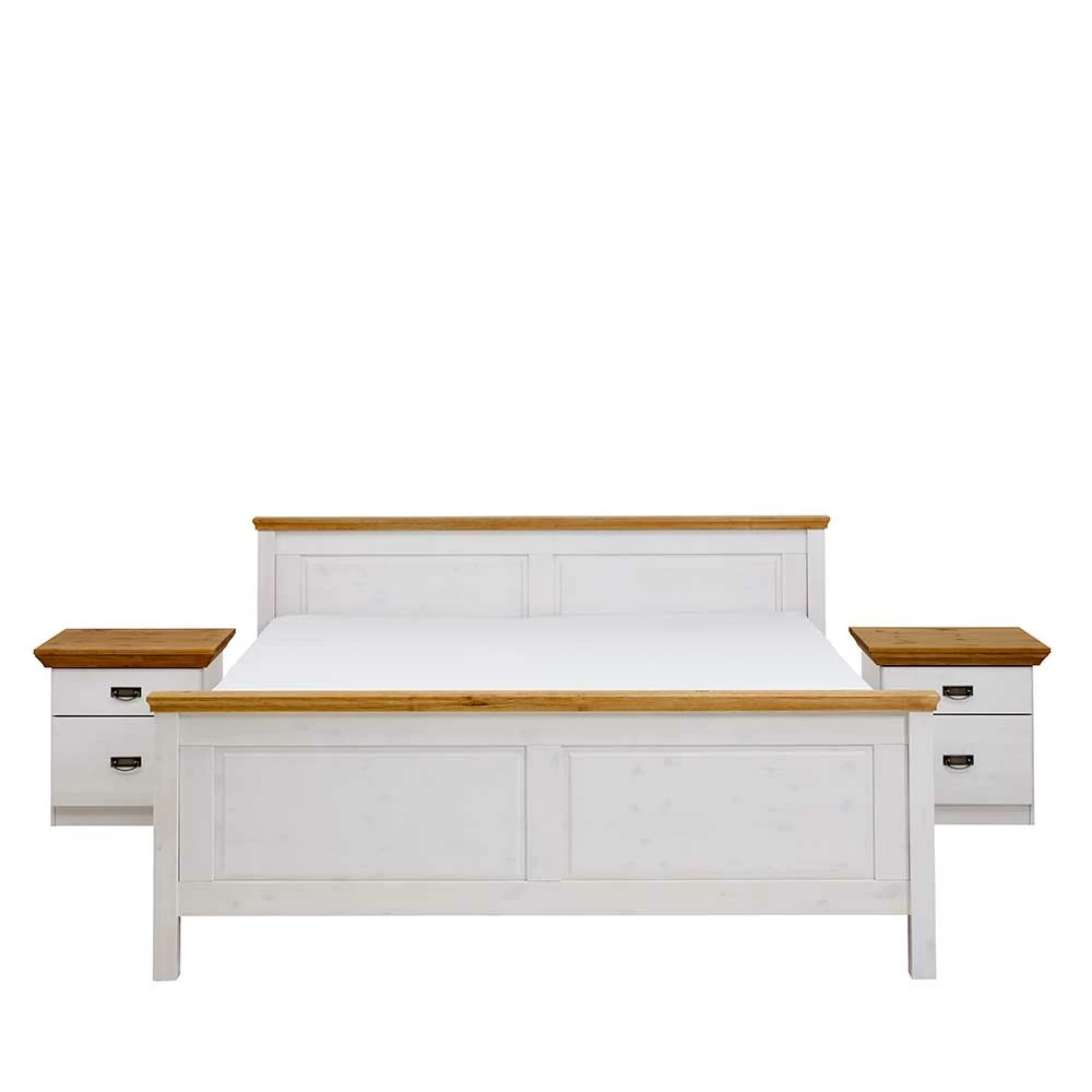 Set Landhausbett & Nachtschränke - Sibiuta (dreiteilig) Set Landhausbett & Nachtschränke - Sibiuta (dreiteilig) -Valganios Sales set landhausbett nachtschraenke aus kiefer teilmassiv sibiuta 01
