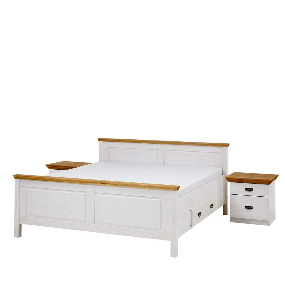 Set Landhausbett & Nachtschränke - Sibiuta (dreiteilig) Set Landhausbett & Nachtschränke - Sibiuta (dreiteilig) -Valganios Sales set landhausbett nachtschraenke aus kiefer teilmassiv sibiuta f