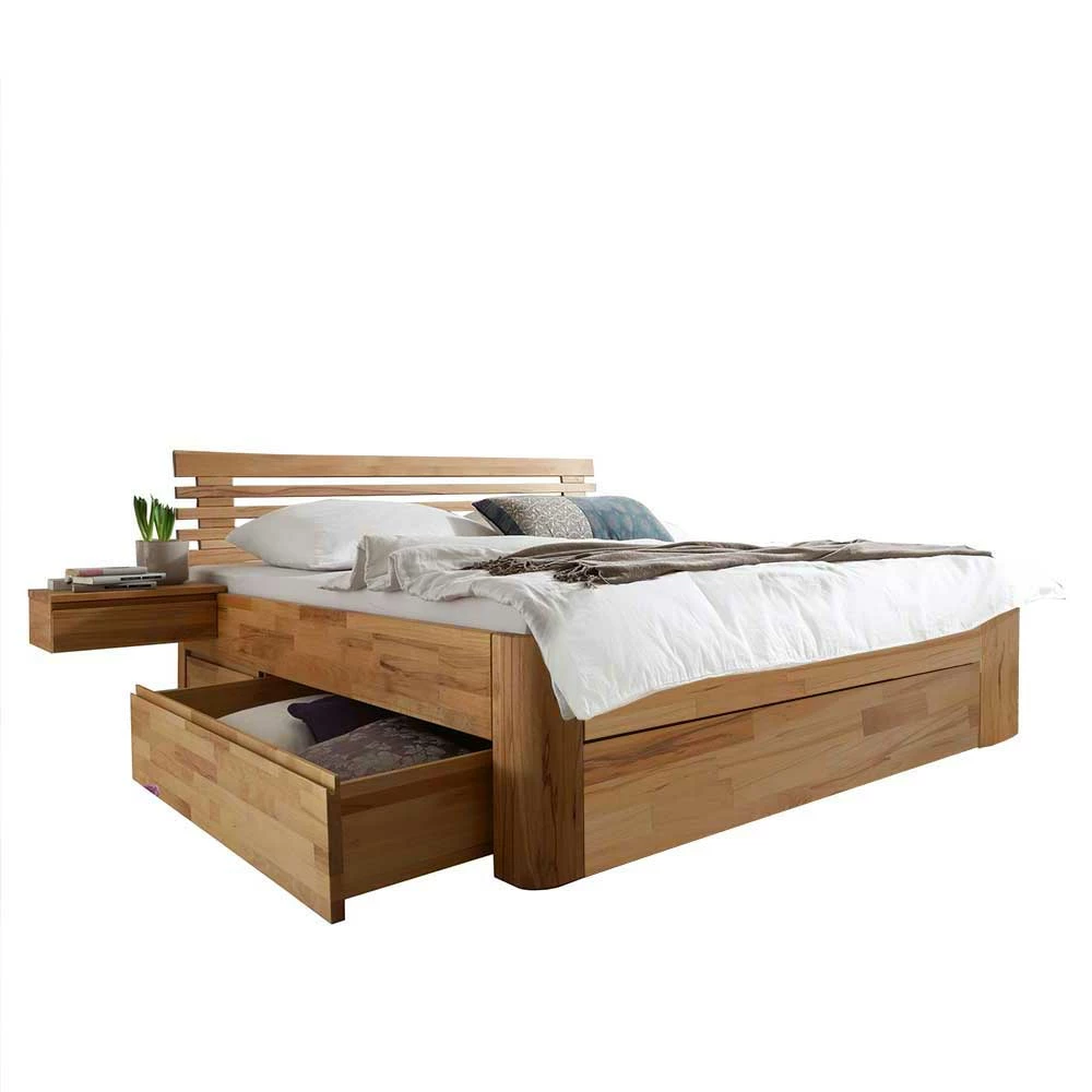 Set Schubkastenbett aus Kernbuche - Jecana (dreiteilig) Set Schubkastenbett Aus Kernbuche - Jecana (dreiteilig) -Valganios Sales set schubkastenbett aus kernbuche 2 haenge nachttische jecana f