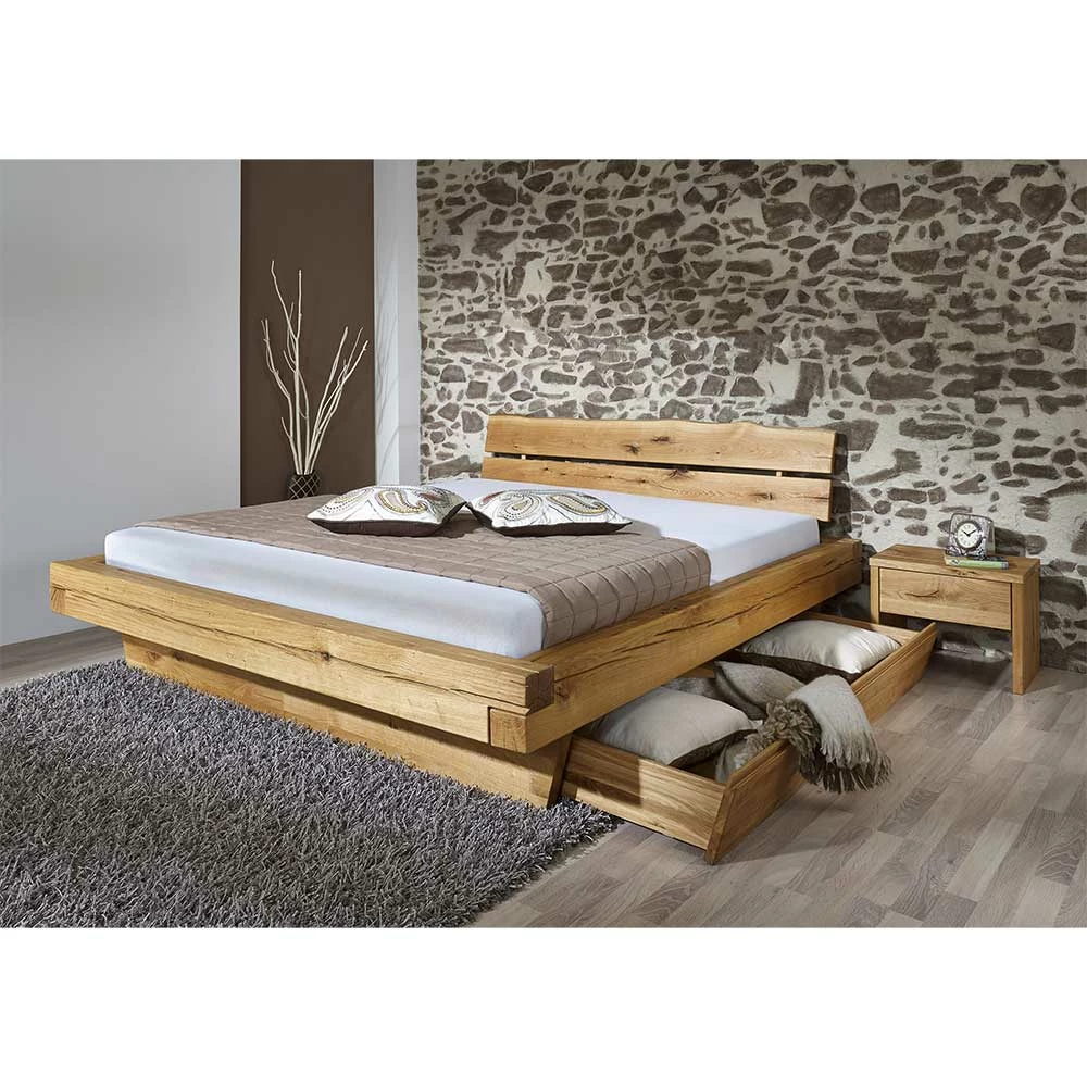 Set Wildeiche-Bett & Nachtkonsolen - Satton (dreiteilig) Set Wildeiche-Bett & Nachtkonsolen - Satton (dreiteilig) -Valganios Sales set wildeiche bett nachtkonsolen optional mit bettkasten satton 02