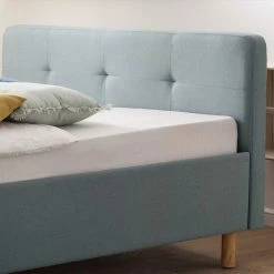 Skandi Bett In Hellblau & Eiche - Cutricco -Valganios Sales skandi bett in hellblau eiche aus webstoff massivholz cutricco 04