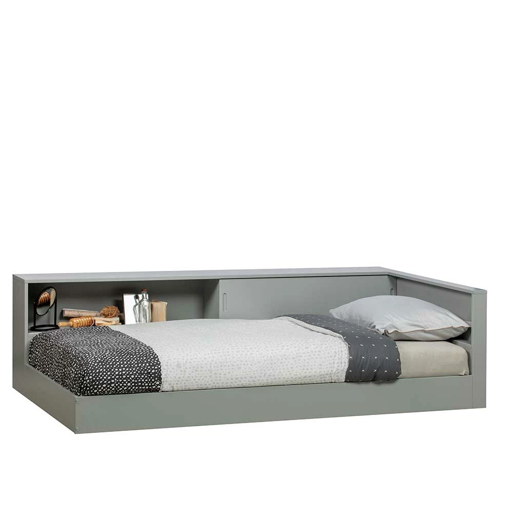 Skandi Bett mit Seitenregal in Grau - Aglio Skandi Bett Mit Seitenregal In Grau - Aglio -Valganios Sales skandi bett mit seitenregal in grau aus kiefer massivholz aglio 01