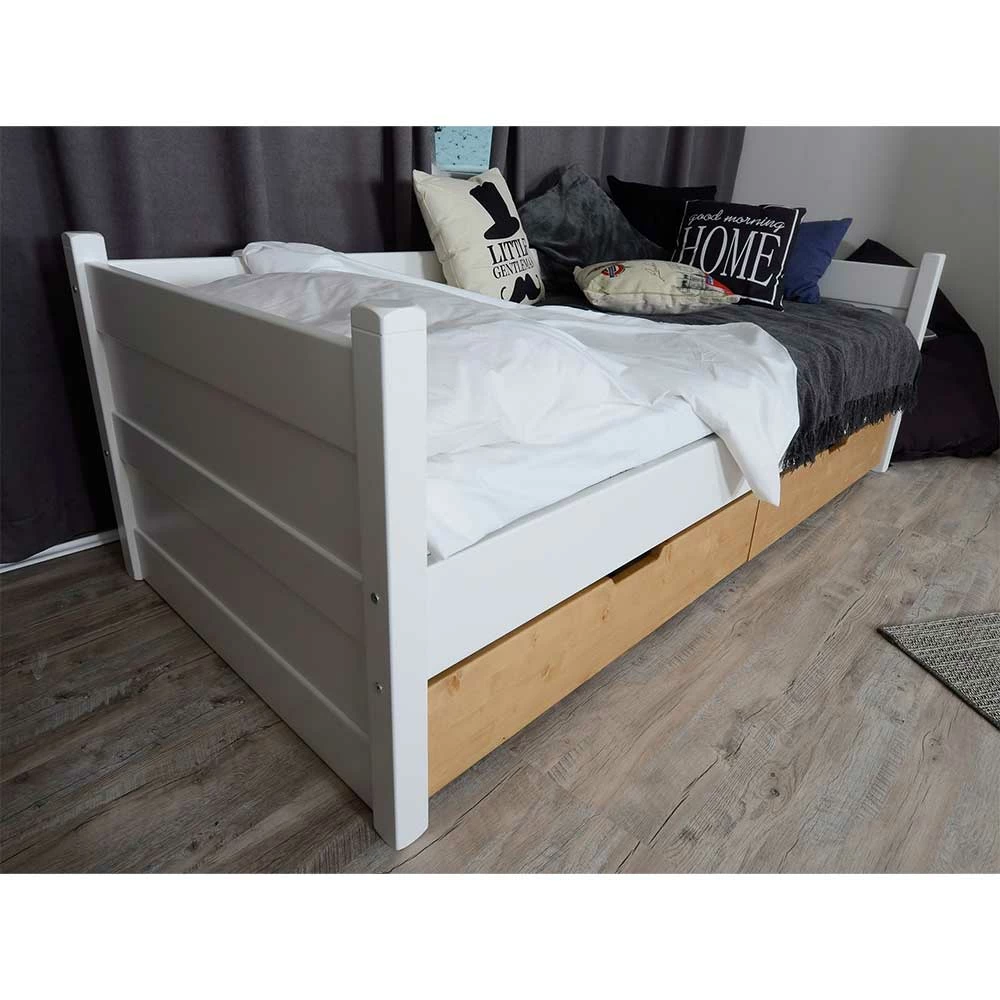 Stauraum Bettgestell mit zwei Schubkästen - Mancus Stauraum Bettgestell Mit Zwei Schubkästen - Mancus -Valganios Sales stauraum bettgestell mit zwei schubkaesten in weiss eichefarben mancus 02