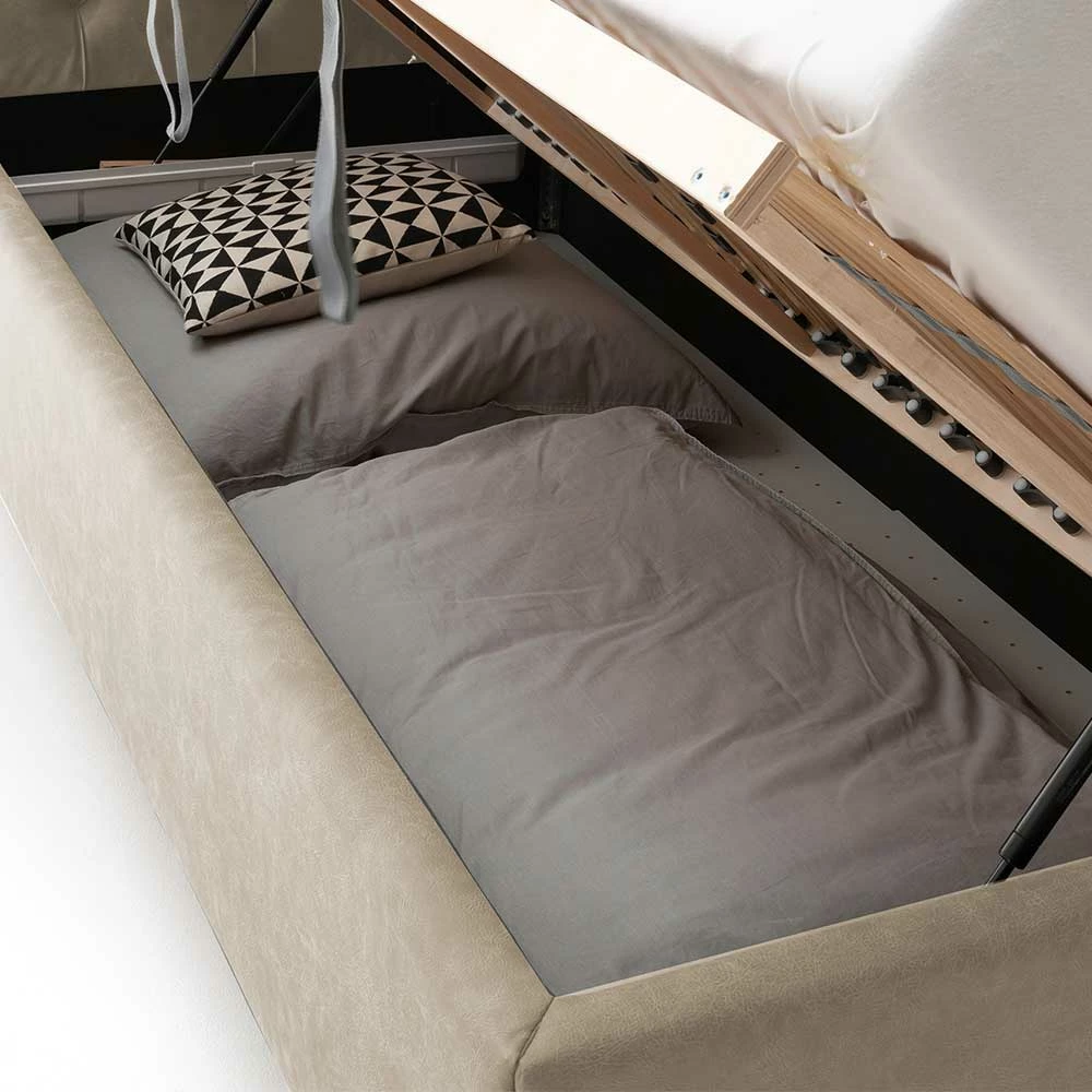 Stauraum Stoffbett in Beige & Eiche - Matrix Stauraum Stoffbett In Beige & Eiche - Matrix -Valganios Sales stauraum stoffbett in beige eiche in 160x200 oder 180x200