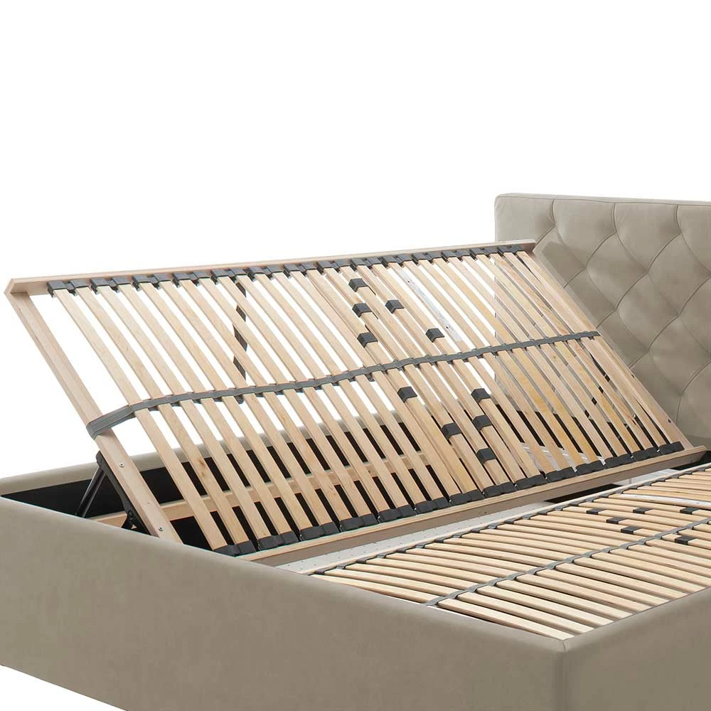 Stauraum Stoffbett in Beige & Eiche - Matrix Stauraum Stoffbett In Beige & Eiche - Matrix -Valganios Sales stauraum stoffbett in beige eiche in 160x200 oder 180x200