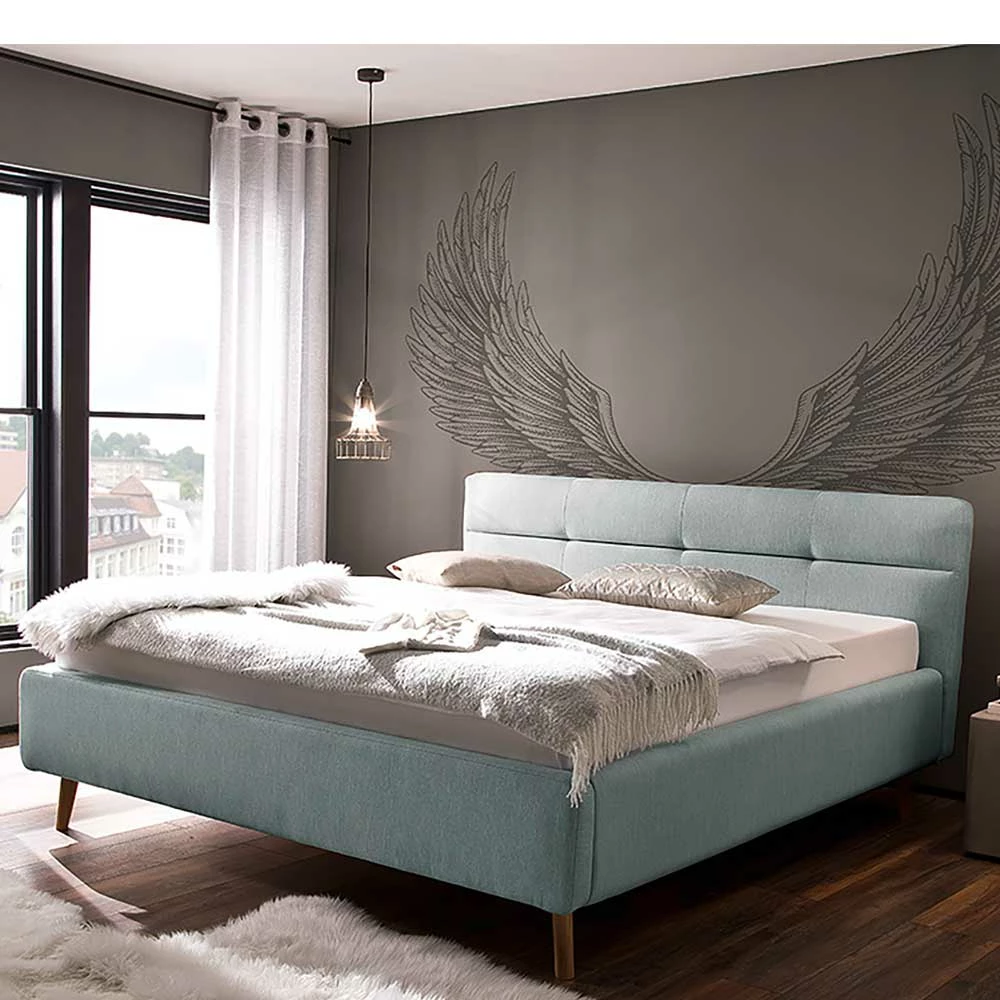 Stauraumbett in hellem Blau & Eiche - Armele Stauraumbett In Hellem Blau & Eiche - Armele -Valganios Sales stauraumbett in hellem blau eiche mit 50 cm komforteinstieg armele 01