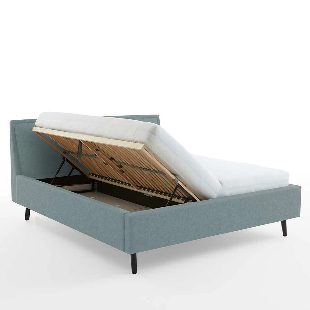 Stoff Bett in Hellblau mit Schwarz - Longli Stoff Bett In Hellblau Mit Schwarz - Longli -Valganios Sales stoff bett in hellblau mit schwarz massivholzbeine longli 03