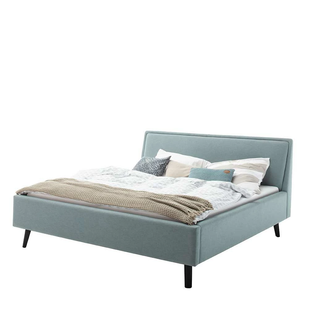 Stoff Bett in Hellblau mit Schwarz - Longli Stoff Bett In Hellblau Mit Schwarz - Longli -Valganios Sales stoff bett in hellblau mit schwarz massivholzbeine longli f