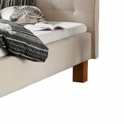 Webstoff Polsterbett In Beige & Natur Kernbuche - Shanny -Valganios Sales webstoff polsterbett in beige natur kernbuche holzfuesse 160x200 shanny 03