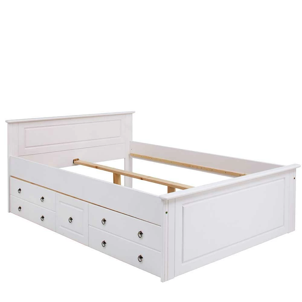 Weißes Bett & Nachttische - Velriva (dreiteilig) Weißes Bett & Nachttische - Velriva (dreiteilig) -Valganios Sales weisses bett nachttische aus kiefer massivholz velriva 03