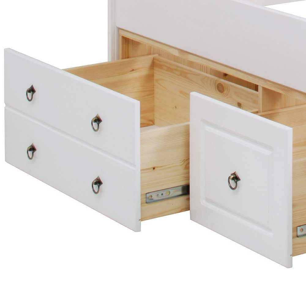 Weißes Bett & Nachttische - Velriva (dreiteilig) Weißes Bett & Nachttische - Velriva (dreiteilig) -Valganios Sales weisses bett nachttische aus kiefer massivholz velriva 05