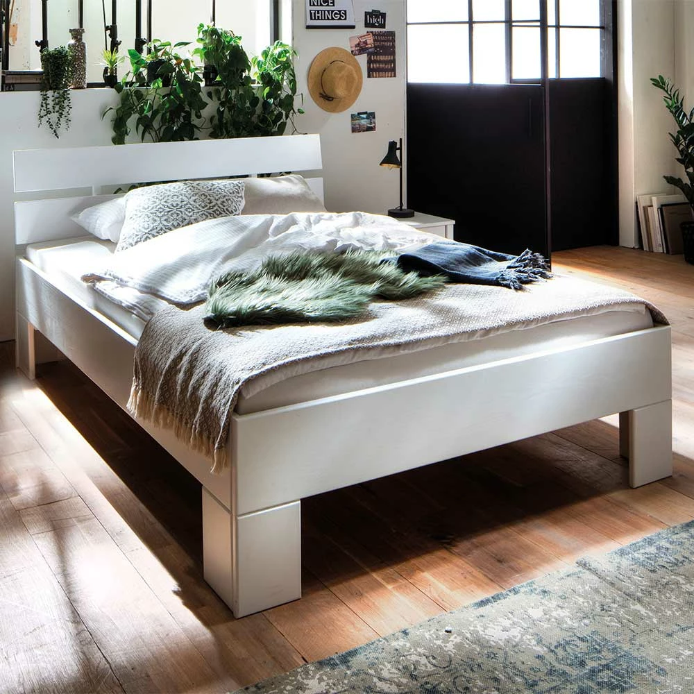 Weißes Bettgestell aus Fichte Massivholz - Snoudy Weißes Bettgestell Aus Fichte Massivholz - Snoudy -Valganios Sales weisses bettgestell aus fichte massivholz optional mit bettkasten snoudy 04