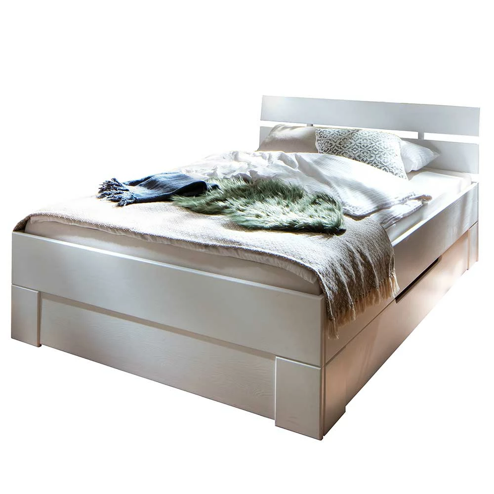 Weißes Bettgestell aus Fichte Massivholz - Snoudy Weißes Bettgestell Aus Fichte Massivholz - Snoudy -Valganios Sales weisses bettgestell aus fichte massivholz optional mit bettkasten snoudy 05