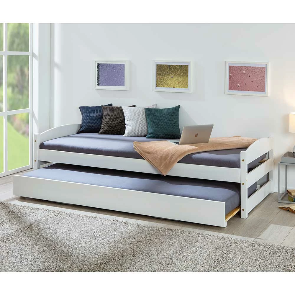 Weißes Bettgestell mit Ausziehbett - Vodessa Weißes Bettgestell Mit Ausziehbett - Vodessa -Valganios Sales weisses bettgestell mit ausziehbett 90x200 cm vodessa 02