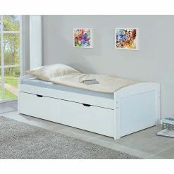 Weißes Bettgestell Mit Zwei Großen Schubladen - Kumaria -Valganios Sales weisses bettgestell mit zwei grossen schubladen aus kiefer holz mdf kumaria 02