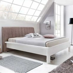 Weißes Holzbett Pinie Mit Braunem Polster-Kopfteil - Altona 7 Weißes Holzbett Pinie Mit Braunem Polster-Kopfteil - Altona -Valganios Sales weisses holzbett pinie mit braunem polster kopfteil in 160x200 oder 180x200 altona 01