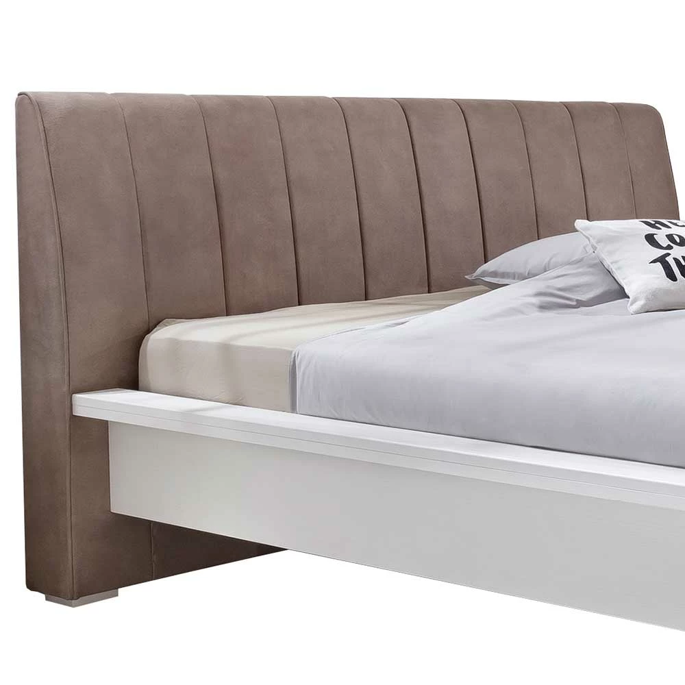 Weißes Holzbett Pinie Mit Braunem Polster-Kopfteil - Altona 5 Weißes Holzbett Pinie Mit Braunem Polster-Kopfteil - Altona – Bild 3