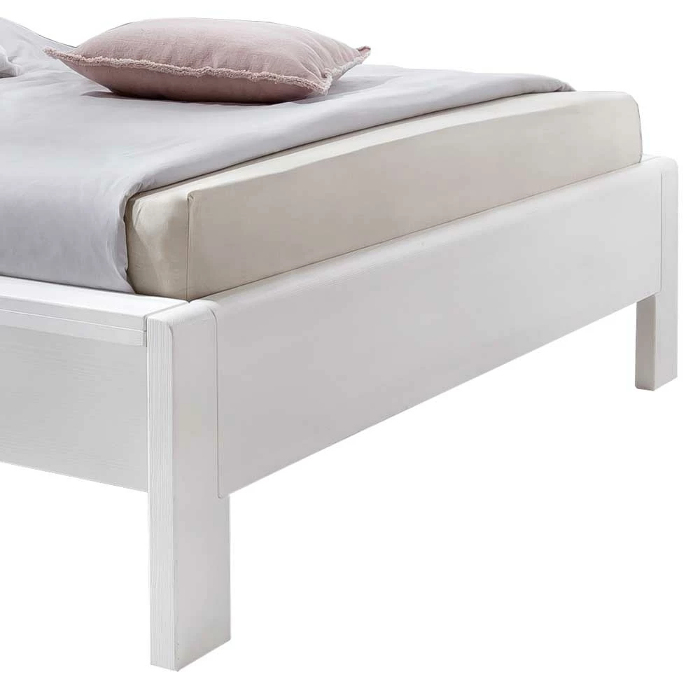 Weißes Holzbett Pinie Mit Braunem Polster-Kopfteil - Altona 6 Weißes Holzbett Pinie Mit Braunem Polster-Kopfteil - Altona – Bild 4